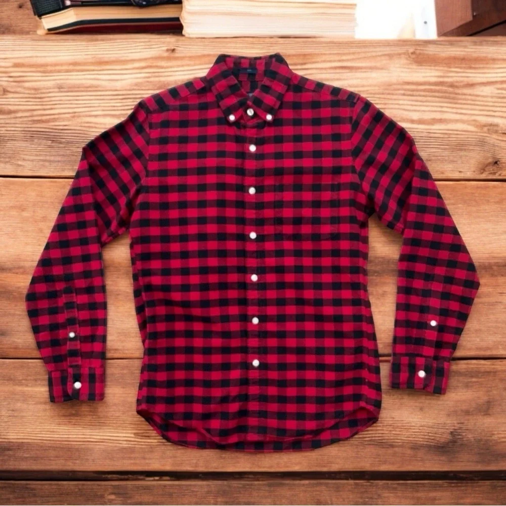 🪓 J.Crew Men’s Plaid Shirt M 🔴 Black & Red Lumberjack Flannel‎ Vibes
